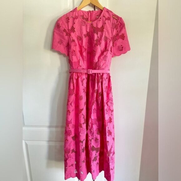 NEW Self-Portrait Cotton Lace Midi Dress Pink SS24 | UK 8  / US 4 - Picture 8 of 14